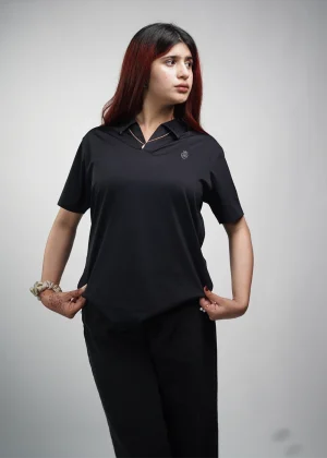 Premium Dark Black J. Collar Polo For Women
