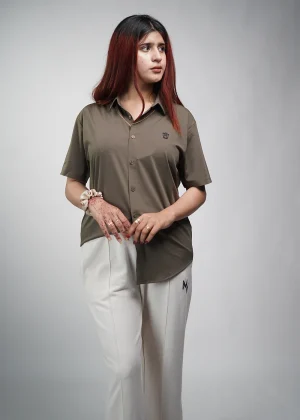Exclusive Sand Brown Plain Button Down Shirt For Women